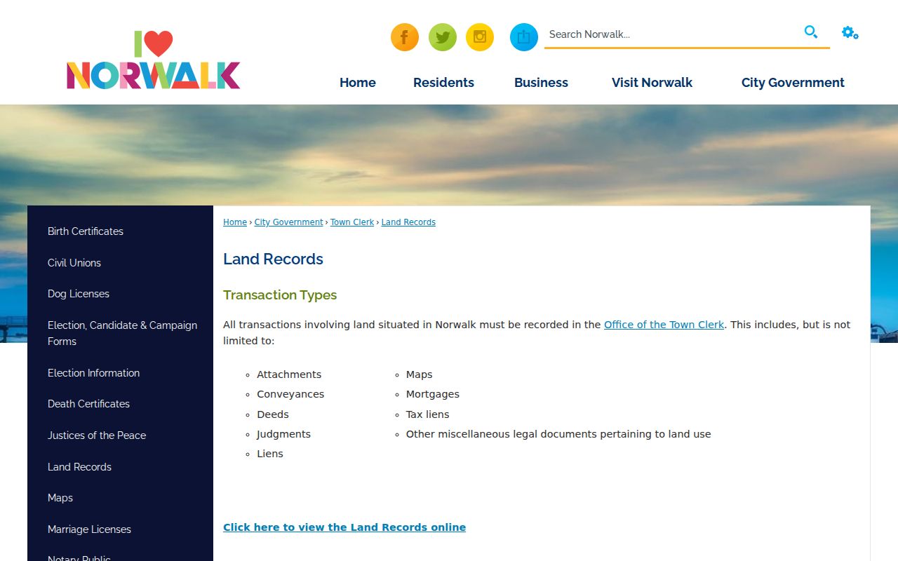 Norwalk clerk records land records page