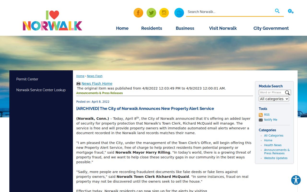 Norwalk clerk records property alert service