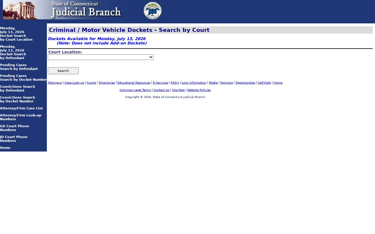 Norwalk court dockets criminal and motor vehicle daily docket by court