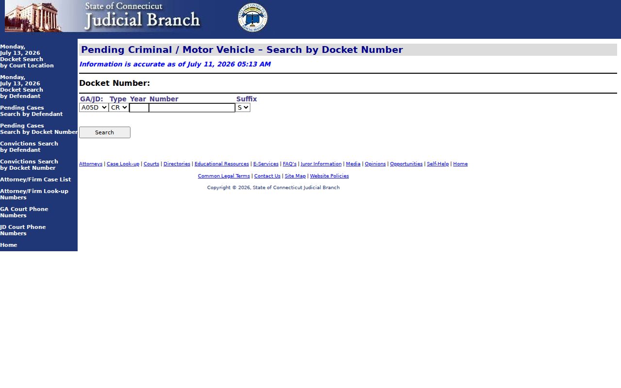 Norwalk court dockets pending criminal motor vehicle docket number search