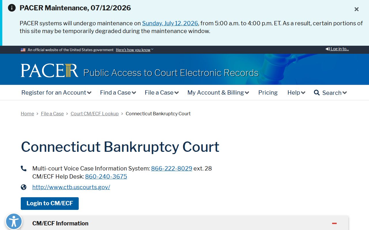 Norwalk court records PACER Connecticut Bankruptcy Court lookup