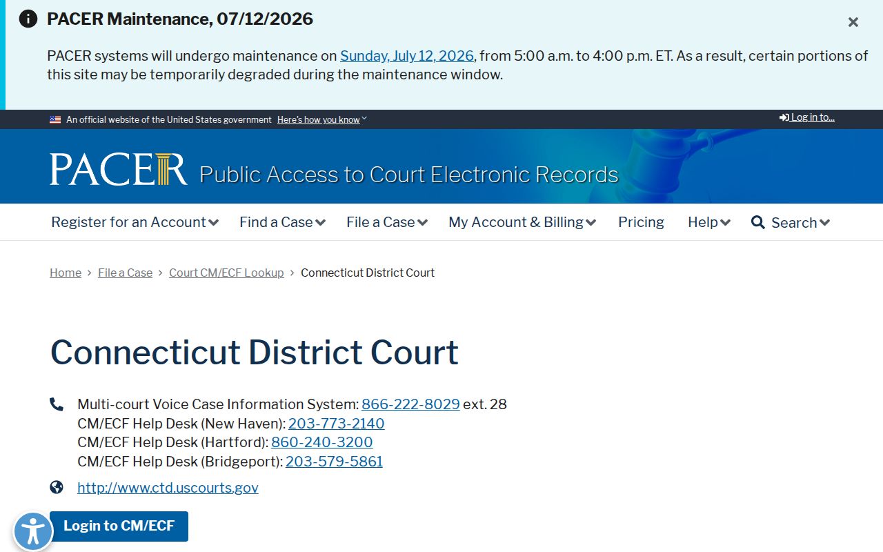 Norwalk court records PACER District of Connecticut lookup