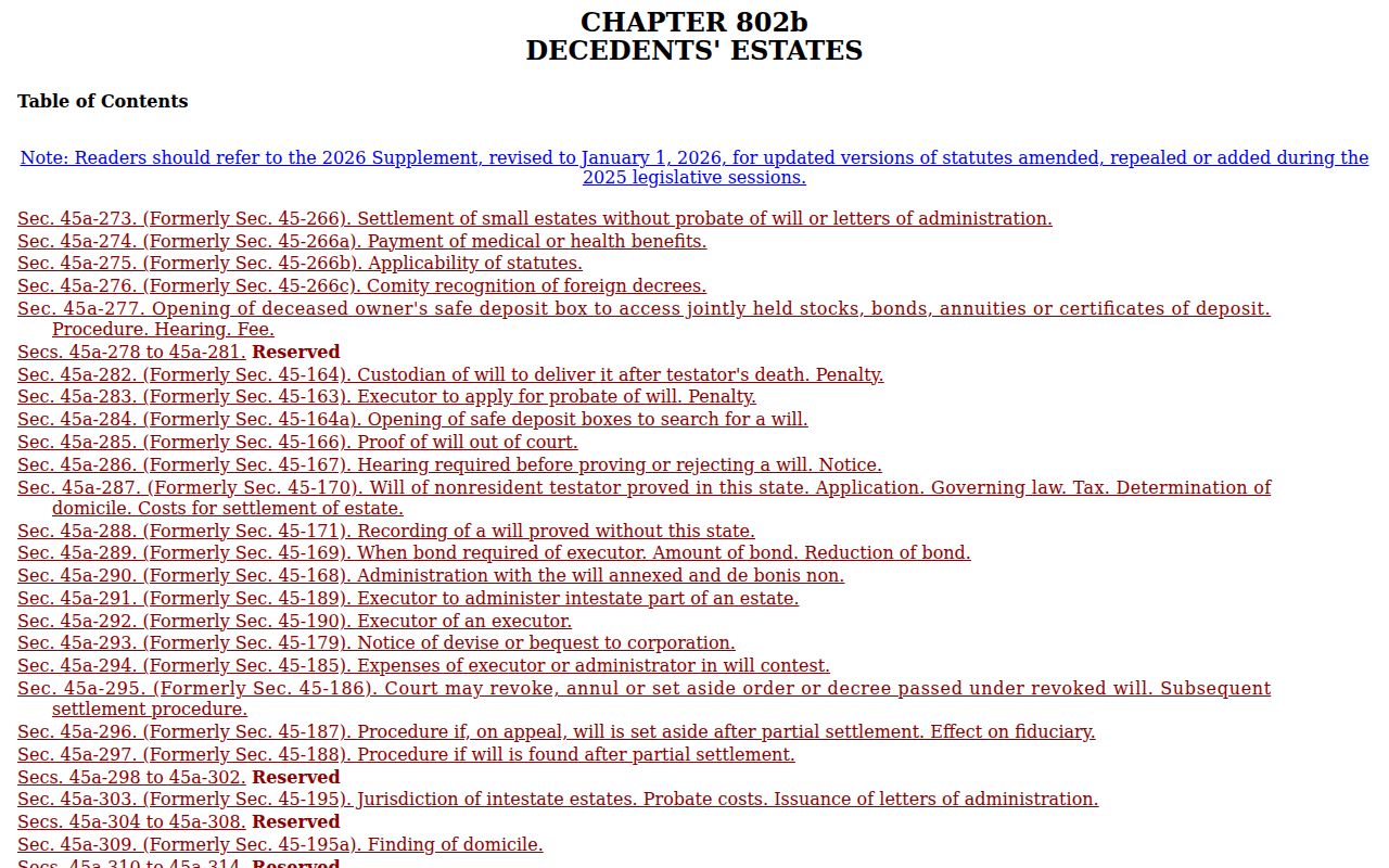 Norwalk Superior Court decedents estate statute source