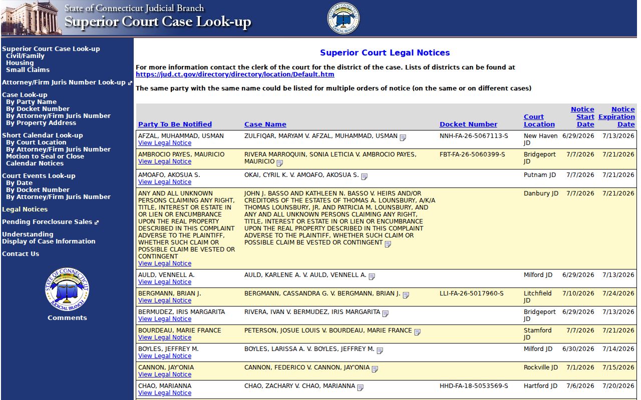 Norwalk court records Superior Court lookup navigation
