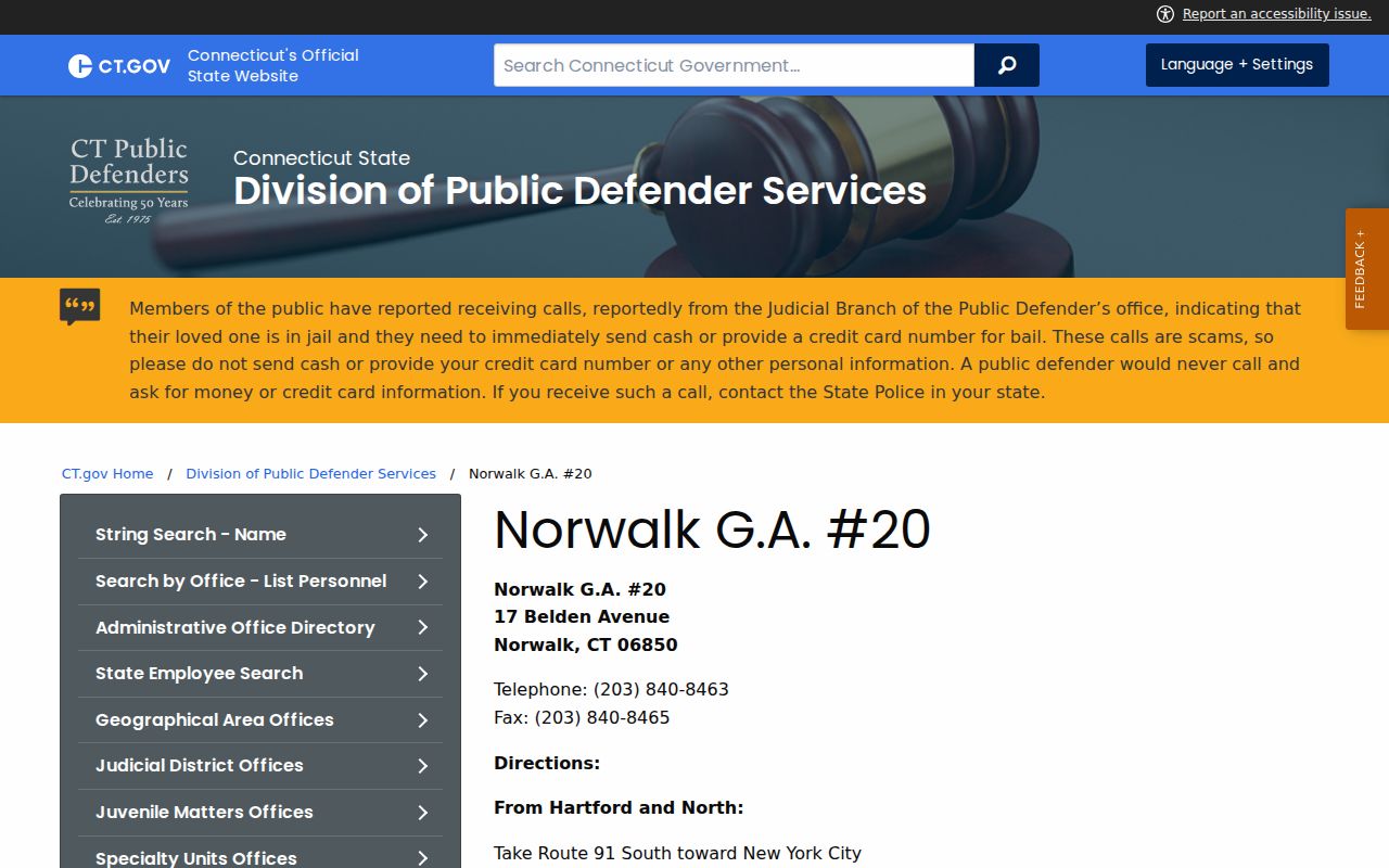 Norwalk court records Norwalk G.A. 20 courthouse directions